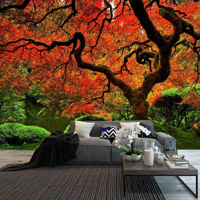 Μαγικό Δάσος Ταπισερί Φυσικό Τοπίο Πράσινη Ταπισερί Τρύπα Δέντρου Κρεμαστό Τοίχου Κατάλληλο για Σαλόνι, Υπνοδωμάτιο, Διακόσμηση Σπιτιού