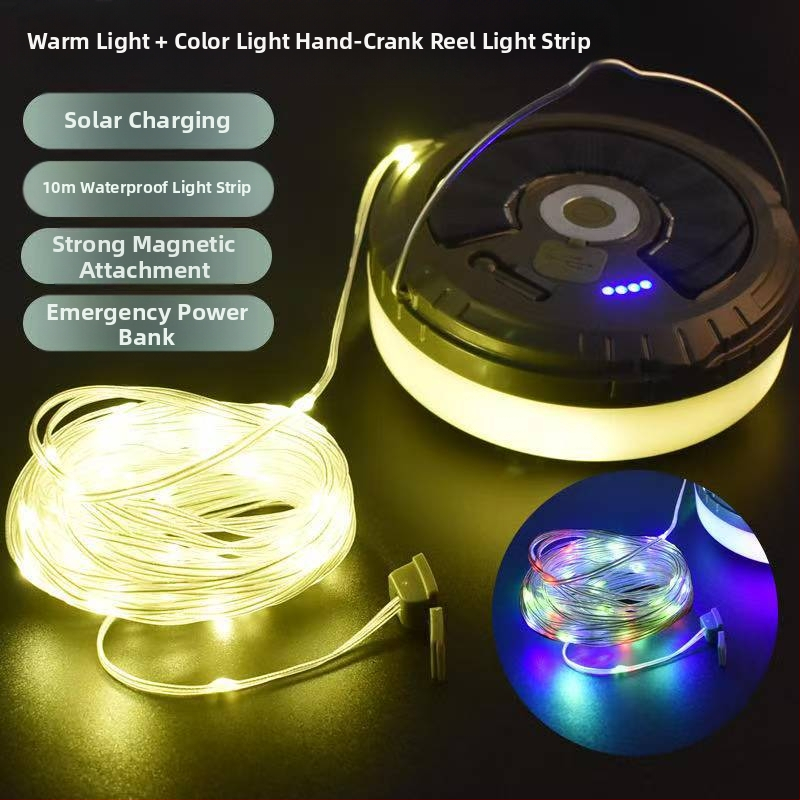 Tarpvalstybinis saulės energija varomas LED kempingo žibintas lauko vandeniui atsparios juostos girliandos žibintas ilgos ištvermės palapinės žibintas nešiojamas kempingo žibintas