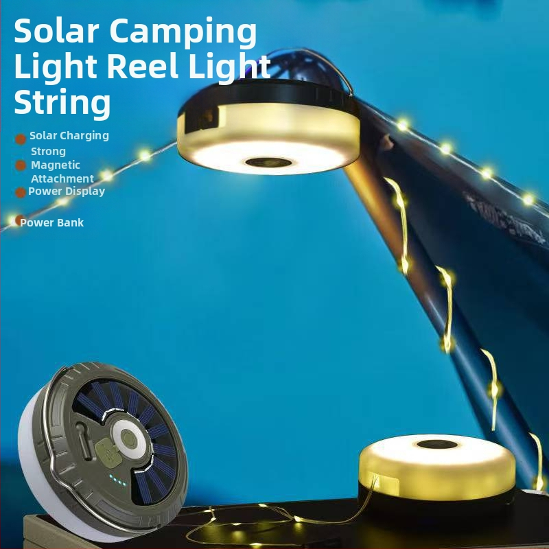 Tarpvalstybinis saulės energija varomas LED kempingo žibintas lauko vandeniui atsparios juostos girliandos žibintas ilgos ištvermės palapinės žibintas nešiojamas kempingo žibintas