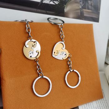 Εξατομικευμένη αλυσίδα κλειδιών αυτοκινήτου υψηλού επιπέδου από ευρωπαϊκό και αμερικανικό ανοξείδωτο ατσάλι σε σχήμα καρδιάς με ραφή γάτας Γιν και Γιανγκ μενταγιόν γάτας αγάπη