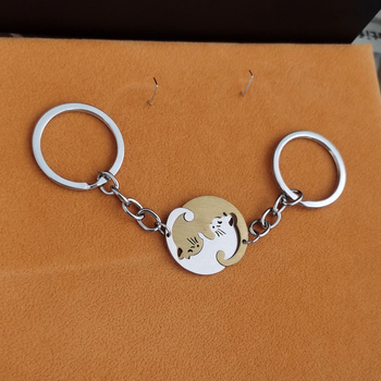 Εξατομικευμένη αλυσίδα κλειδιών αυτοκινήτου υψηλού επιπέδου από ευρωπαϊκό και αμερικανικό ανοξείδωτο ατσάλι σε σχήμα καρδιάς με ραφή γάτας Γιν και Γιανγκ μενταγιόν γάτας αγάπη