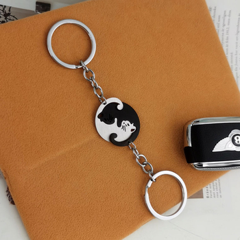 Εξατομικευμένη αλυσίδα κλειδιών αυτοκινήτου υψηλού επιπέδου από ευρωπαϊκό και αμερικανικό ανοξείδωτο ατσάλι σε σχήμα καρδιάς με ραφή γάτας Γιν και Γιανγκ μενταγιόν γάτας αγάπη