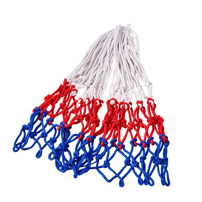 Krepšinio rėmo tinklelis iš poliesterio, paryškintas standartinis krepšinio rėmo tinklelis, tiekėjas, didmeninė prekyba, vaikų trijų spalvų krepšinio tinklas