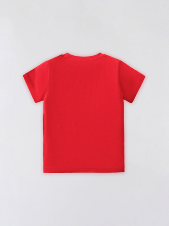 Európai és amerikai 2025-ös fiú nyári rövid ujjú, tiszta pamut mintás gyerek póló, piros felsők, fiúk nagykereskedelmi gyerekruházata, divatos gyerekruha