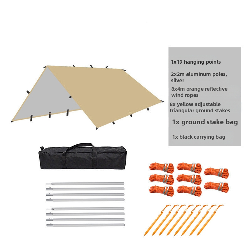 Välistingimustes telkimiseks mõeldud multifunktsionaalne ruudukujuline varikatusega telk, vihmakindel päikesekaitse, hõbetatud varikatusega telkimisgrilli varikatus