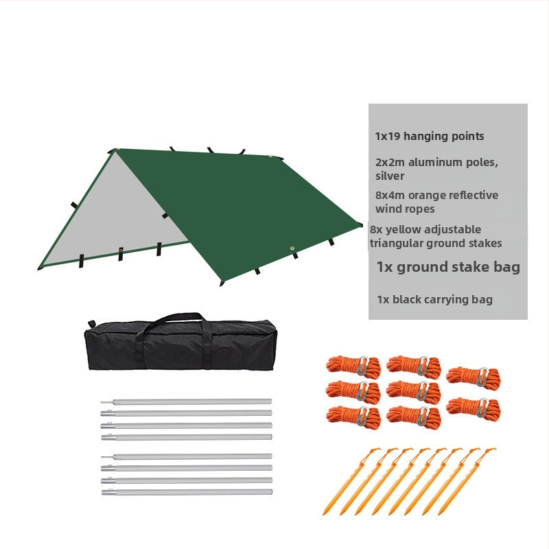 Välistingimustes telkimiseks mõeldud multifunktsionaalne ruudukujuline varikatusega telk, vihmakindel päikesekaitse, hõbetatud varikatusega telkimisgrilli varikatus