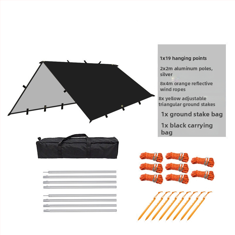 Välistingimustes telkimiseks mõeldud multifunktsionaalne ruudukujuline varikatusega telk, vihmakindel päikesekaitse, hõbetatud varikatusega telkimisgrilli varikatus