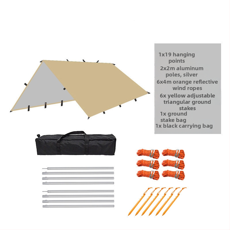 Välistingimustes telkimiseks mõeldud multifunktsionaalne ruudukujuline varikatusega telk, vihmakindel päikesekaitse, hõbetatud varikatusega telkimisgrilli varikatus