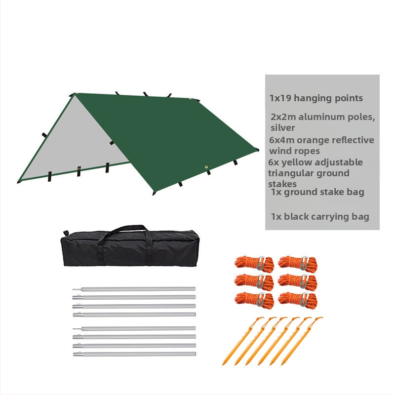 Välistingimustes telkimiseks mõeldud multifunktsionaalne ruudukujuline varikatusega telk, vihmakindel päikesekaitse, hõbetatud varikatusega telkimisgrilli varikatus