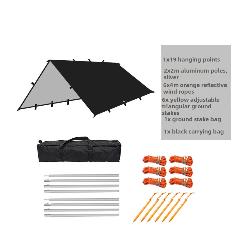 Välistingimustes telkimiseks mõeldud multifunktsionaalne ruudukujuline varikatusega telk, vihmakindel päikesekaitse, hõbetatud varikatusega telkimisgrilli varikatus