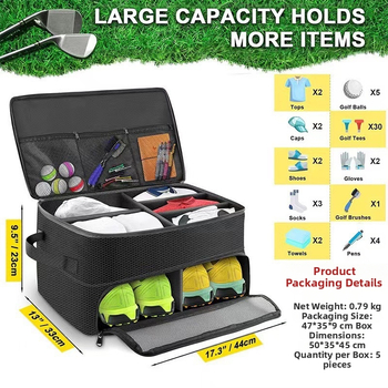 Õues kasutatavad golfijalatsid ja -mütsid, tolmukindlad kotid, kahekihilised spordikotid pallidele, reisikotid, suure mahutavusega auto hoiukotid