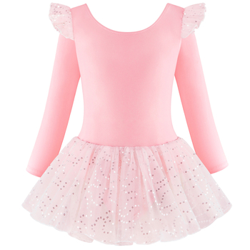 Детски танцови дрехи с дълъг ръкав, гимнастически дрехи, шиещи се пайети, мрежеста балетна пола за момичета, едноделни дрехи за тренировки, боди