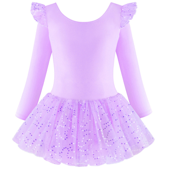 Детски танцови дрехи с дълъг ръкав, гимнастически дрехи, шиещи се пайети, мрежеста балетна пола за момичета, едноделни дрехи за тренировки, боди