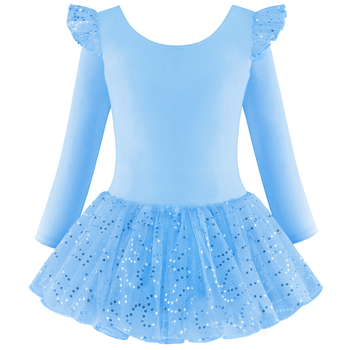 Детски танцови дрехи с дълъг ръкав, гимнастически дрехи, шиещи се пайети, мрежеста балетна пола за момичета, едноделни дрехи за тренировки, боди