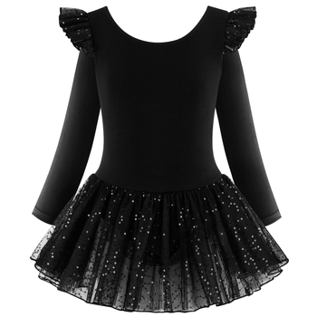 Детски танцови дрехи с дълъг ръкав, гимнастически дрехи, шиещи се пайети, мрежеста балетна пола за момичета, едноделни дрехи за тренировки, боди