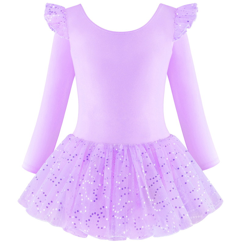 Детски танцови дрехи с дълъг ръкав, гимнастически дрехи, шиещи се пайети, мрежеста балетна пола за момичета, едноделни дрехи за тренировки, боди