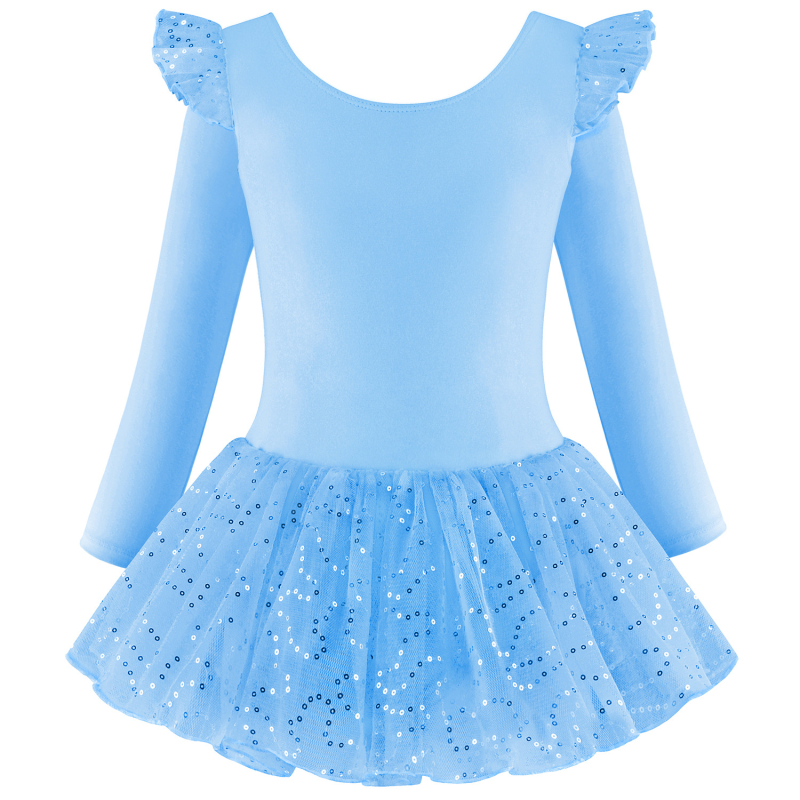 Детски танцови дрехи с дълъг ръкав, гимнастически дрехи, шиещи се пайети, мрежеста балетна пола за момичета, едноделни дрехи за тренировки, боди