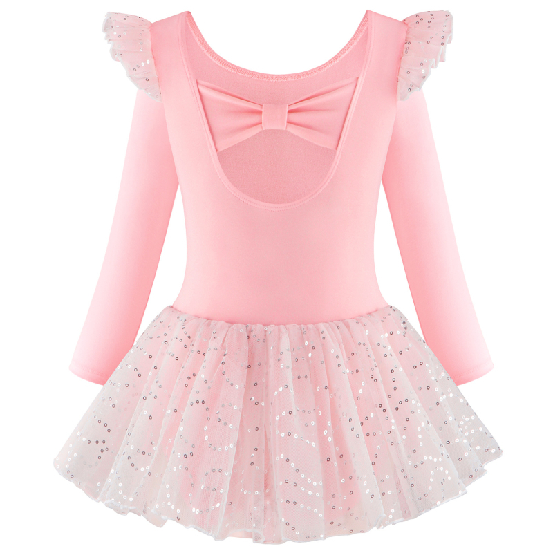 Детски танцови дрехи с дълъг ръкав, гимнастически дрехи, шиещи се пайети, мрежеста балетна пола за момичета, едноделни дрехи за тренировки, боди
