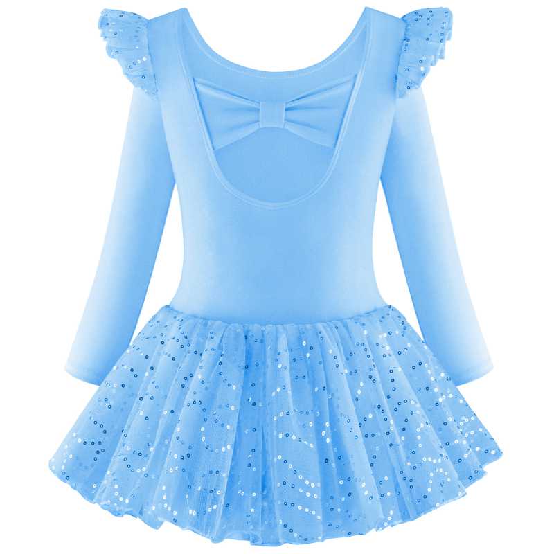 Детски танцови дрехи с дълъг ръкав, гимнастически дрехи, шиещи се пайети, мрежеста балетна пола за момичета, едноделни дрехи за тренировки, боди