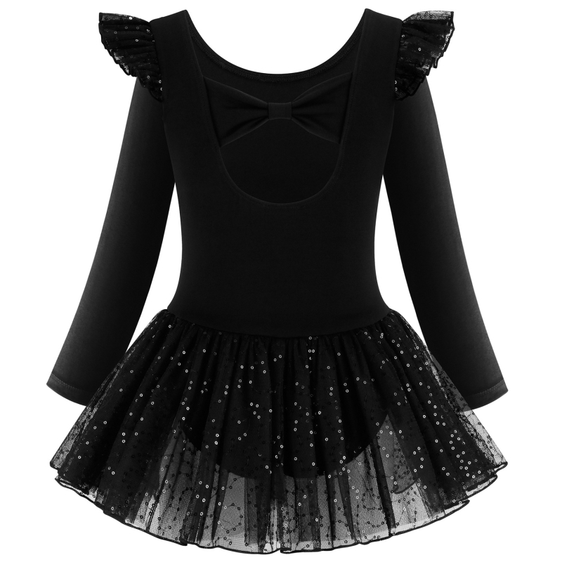 Детски танцови дрехи с дълъг ръкав, гимнастически дрехи, шиещи се пайети, мрежеста балетна пола за момичета, едноделни дрехи за тренировки, боди