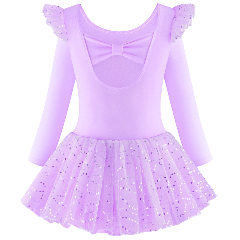 Детски танцови дрехи с дълъг ръкав, гимнастически дрехи, шиещи се пайети, мрежеста балетна пола за момичета, едноделни дрехи за тренировки, боди