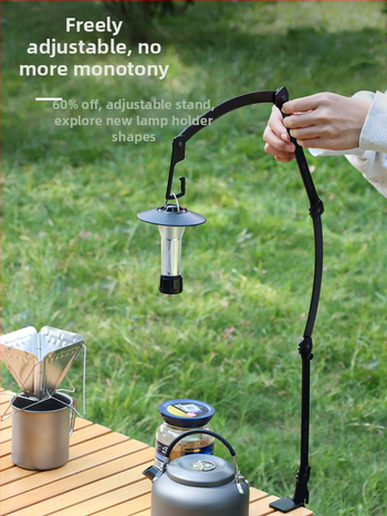 Õues kasutatav telkimisstiilis multifunktsionaalne reguleeritav lauaarvuti valgustialus, kaasaskantav pika käega rippvalgusti alus, laagrivalgusti laualamp, kokkupandav alus