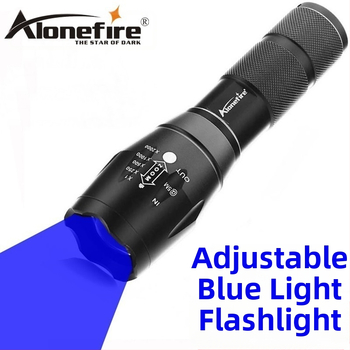 A100/E17 Modré svetlo, cezhraničné LED svietidlo, baterka s dlhým dosahom a zaostrovaním.