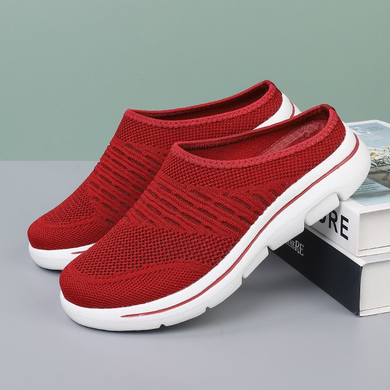 Tavaszi és nyári új, félig slip-on női cipők, nagy méretű lapos talpú, puha talpú, bebújós, női lapos talpú, kivágott, lélegző hálós cipők