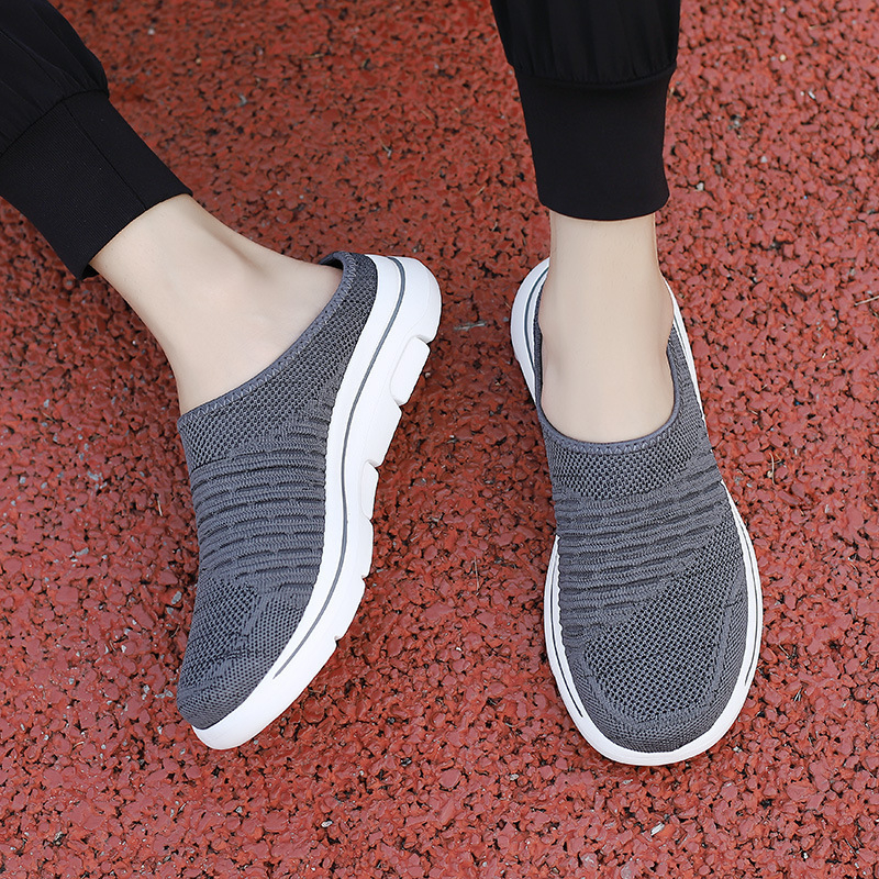 Tavaszi és nyári új, félig slip-on női cipők, nagy méretű lapos talpú, puha talpú, bebújós, női lapos talpú, kivágott, lélegző hálós cipők