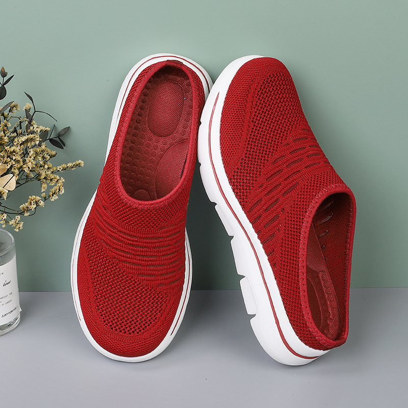 Tavaszi és nyári új, félig slip-on női cipők, nagy méretű lapos talpú, puha talpú, bebújós, női lapos talpú, kivágott, lélegző hálós cipők