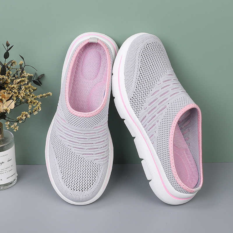 Tavaszi és nyári új, félig slip-on női cipők, nagy méretű lapos talpú, puha talpú, bebújós, női lapos talpú, kivágott, lélegző hálós cipők
