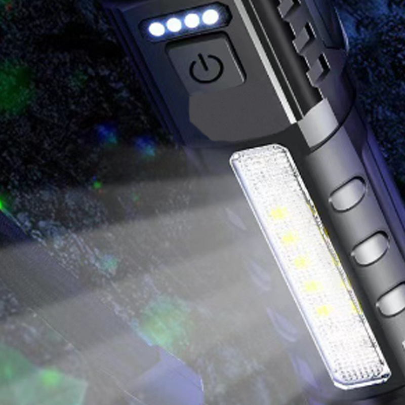 Piiriülene uus tugeva valgusega USB-laetav taskulamp suum pikamaa välistingimustes valgustusega telkimis-COB küljevalgustusega taskulamp