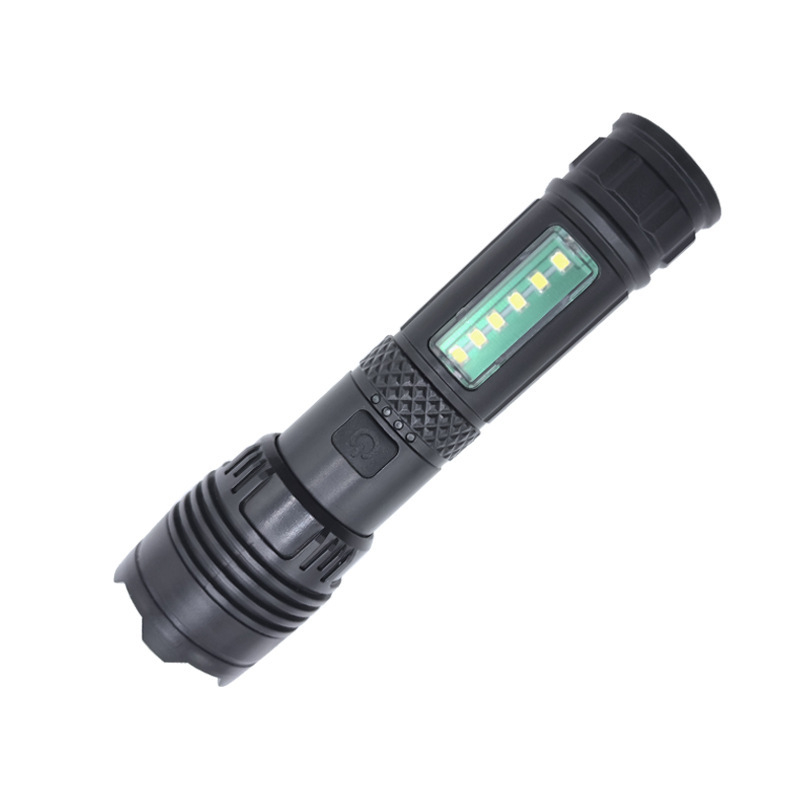 Piiriülene uus tugeva valgusega USB-laetav taskulamp suum pikamaa välistingimustes valgustusega telkimis-COB küljevalgustusega taskulamp