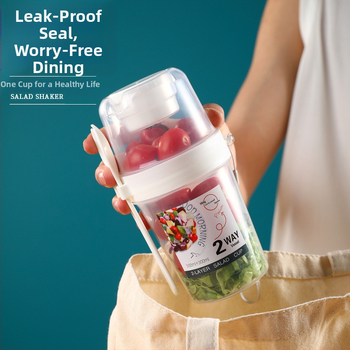 Internetikuulsuste salatitops kahvli ja kastmekarbiga, hommikusöögitops, köögivilja- ja puuviljasalatitops, kahekihiline kaasaskantav salendav rasva vähendav tass