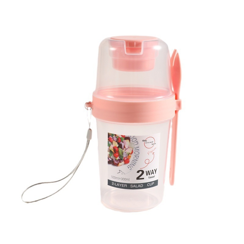 Internetikuulsuste salatitops kahvli ja kastmekarbiga, hommikusöögitops, köögivilja- ja puuviljasalatitops, kahekihiline kaasaskantav salendav rasva vähendav tass