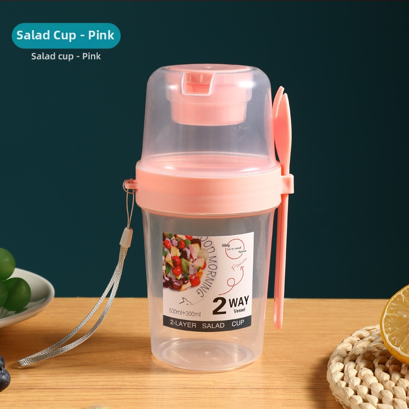 Internetikuulsuste salatitops kahvli ja kastmekarbiga, hommikusöögitops, köögivilja- ja puuviljasalatitops, kahekihiline kaasaskantav salendav rasva vähendav tass