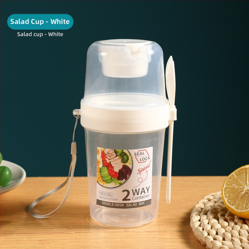 Internetikuulsuste salatitops kahvli ja kastmekarbiga, hommikusöögitops, köögivilja- ja puuviljasalatitops, kahekihiline kaasaskantav salendav rasva vähendav tass