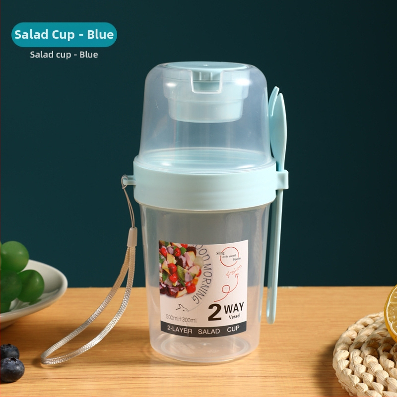 Internetikuulsuste salatitops kahvli ja kastmekarbiga, hommikusöögitops, köögivilja- ja puuviljasalatitops, kahekihiline kaasaskantav salendav rasva vähendav tass