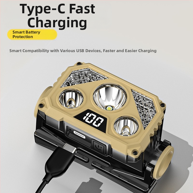 Нов нощен риболовен интелигентен патрул, монтиран на главата, дълготраен, силно светещ, с висок лумен, външен мини акумулаторен LED челник