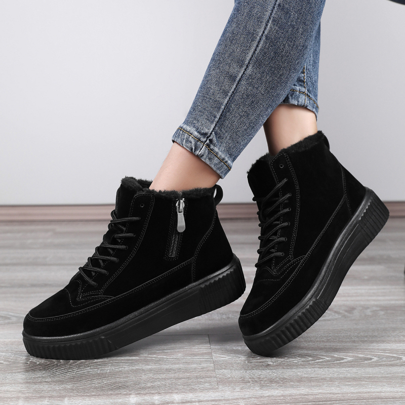 Cizme de zăpadă pentru bărbați, cizme de iarnă noi din catifea, bumbac îngroșat, stil de cuplu, retro, talpă groasă, cu fermoar înalt, cizme de bumbac