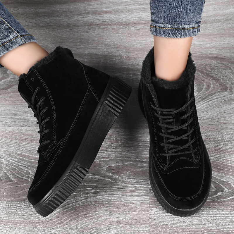 Cizme de zăpadă pentru bărbați, cizme de iarnă noi din catifea, bumbac îngroșat, stil de cuplu, retro, talpă groasă, cu fermoar înalt, cizme de bumbac