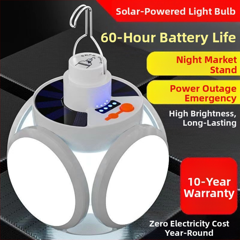 Слънчева акумулаторна крушка за аварийни прекъсвания на захранването, подходяща за нощни пазари и домашна употреба, LED енергоспестяваща сгъваема футболна лампа със силна светлина