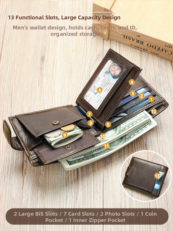 „Maronte“ rankų darbo karvės odos piniginė, vyriška, natūralios odos, trumpa, apsaugota nuo vagysčių, didelės talpos, madinga, užsienio prekybos piniginė vyrams