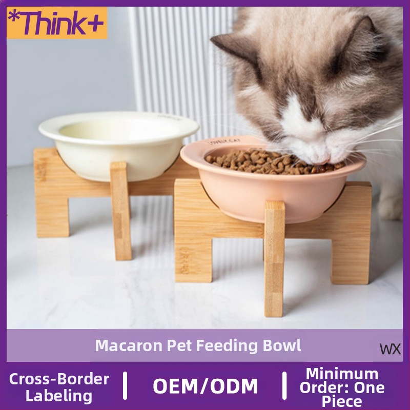 Kerámia kisállat tál kopogásgátló macaron macska kutya itató tál bambusz állvány macska tál kutya tál etető
