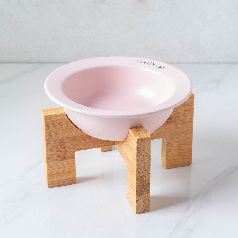 Kerámia kisállat tál kopogásgátló macaron macska kutya itató tál bambusz állvány macska tál kutya tál etető