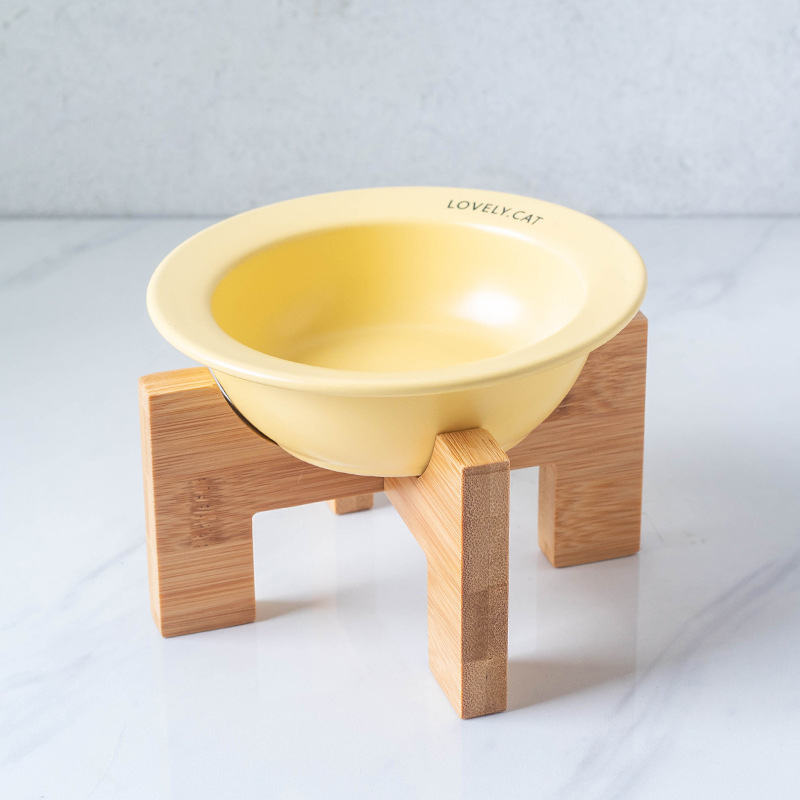 Kerámia kisállat tál kopogásgátló macaron macska kutya itató tál bambusz állvány macska tál kutya tál etető