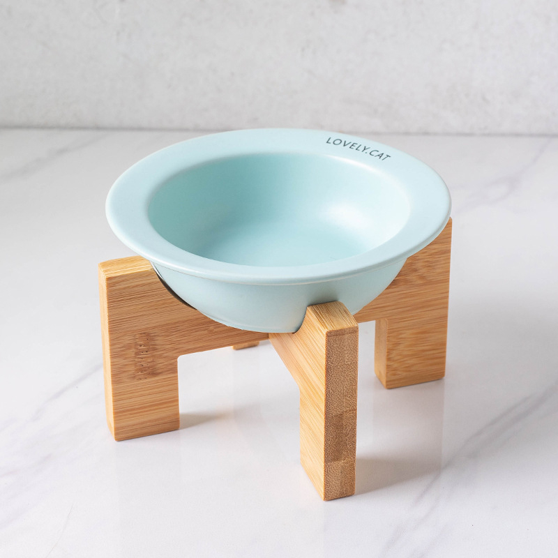 Kerámia kisállat tál kopogásgátló macaron macska kutya itató tál bambusz állvány macska tál kutya tál etető
