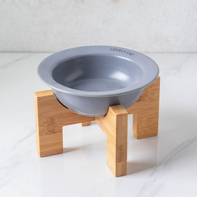 Kerámia kisállat tál kopogásgátló macaron macska kutya itató tál bambusz állvány macska tál kutya tál etető