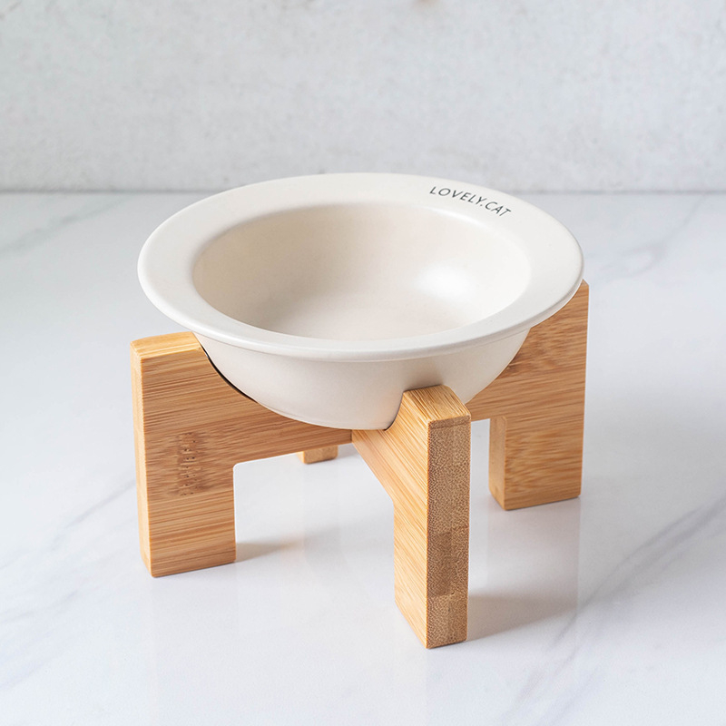 Kerámia kisállat tál kopogásgátló macaron macska kutya itató tál bambusz állvány macska tál kutya tál etető