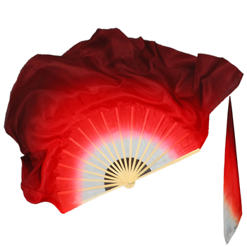 Originalus Vandziango šilko šokių vėduoklis, gradientinis, dvipusis, vyno raudonumo, didelis, ilgas, kiniško šilko vėduoklis, klasikinio šokio pasirodymas